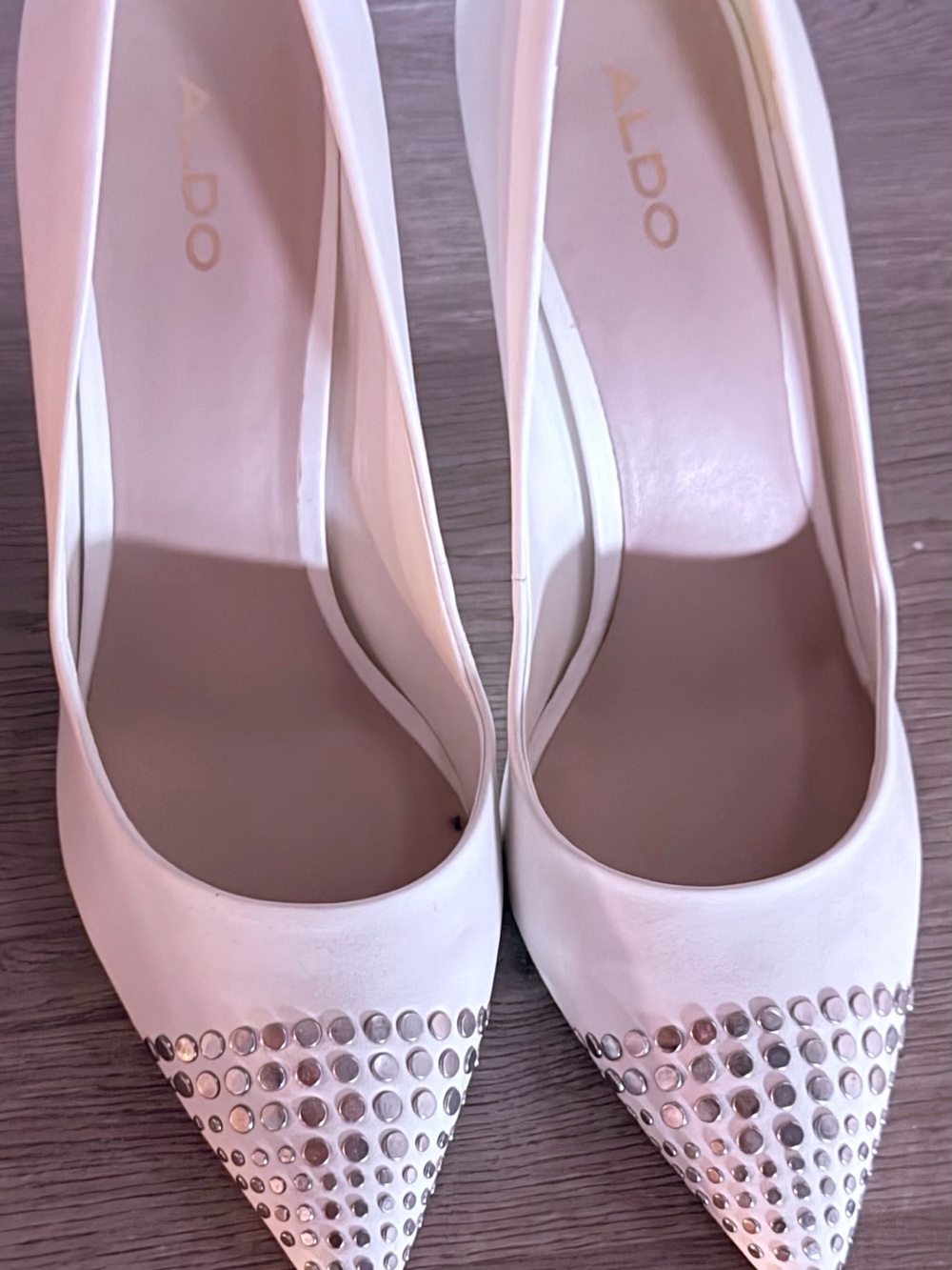 ALDO White Pointed Toe Studded Pumps